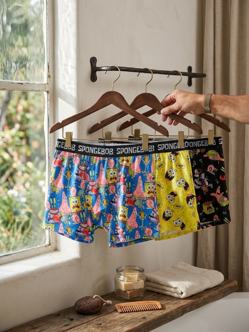 SpongeBob Squarepants Men's Cartoon Boxer Briefs - Blue, Yellow, Black